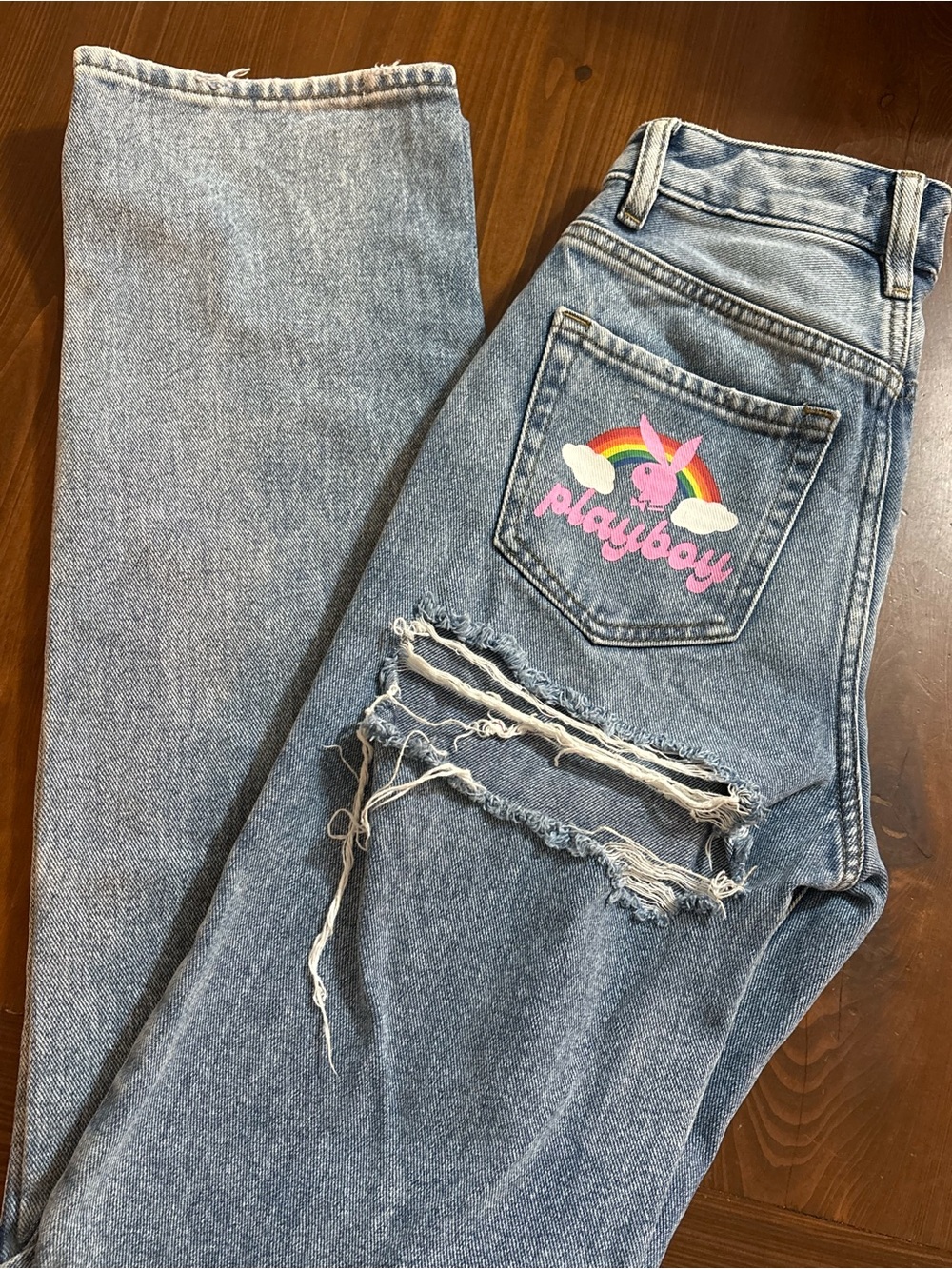 Playboy x PacSun Light Wash Distressed "Back Slash" '90s Boyfriend Jeans Size 22